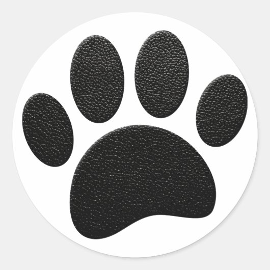 Schwarzes Leder Textur Dog Paw Print Runder Aufkleber (Vorderseite)