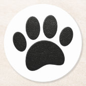 Schwarzes Leder Textur Dog Paw Print Runder Pappuntersetzer (Vorderseite)