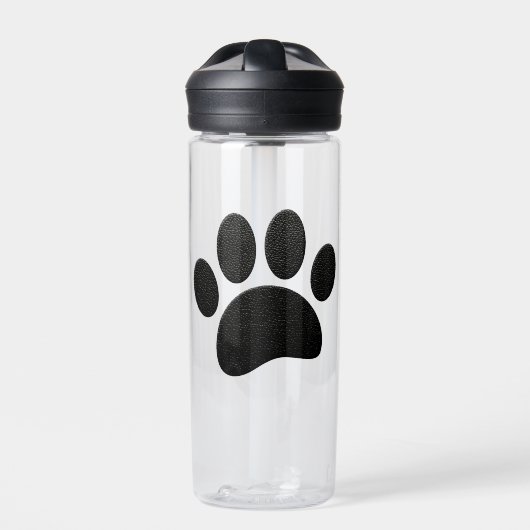 Schwarzes Leder Textur Dog Paw Print Trinkflasche (Vorderseite)
