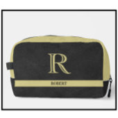 Schwarzes Leder Textur Gold Monogram Name Waschbeutel