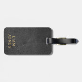 Schwarzes Leder Textur Maskuline Elegant Vintag Gepäckanhänger (Rückseite horizontal)