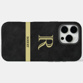 Schwarzes Leder Textur Monogram Name Gold Case-Mate iPhone Hülle (Rückseite (Horizontal))