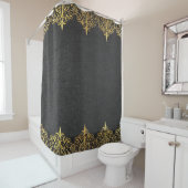 Schwarzes Leder Textur Print Gold Border Duschvorhang (Beispiel)