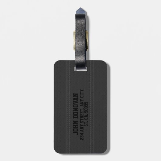 Schwarzes Leder Textur, Schwarzes Monogramm Gepäckanhänger (Rückseite vertikal)