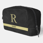 Schwarzes Leder Textur Trim Gold Monogram Name Waschbeutel (Rechte Ecke)