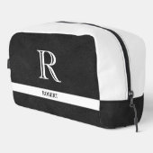 Schwarzes Leder Textur Trim White Monogram Name Waschbeutel (Rechte Ecke)