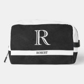 Schwarzes Leder Textur Trim White Monogram Name Waschbeutel (Rückseite)