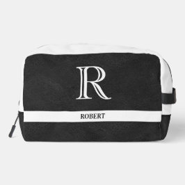 Schwarzes Leder Textur Trim White Monogram Name Waschbeutel
