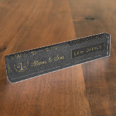 Schwarzes Leder und Gold | Büro für Logos und Name Namensplakette (Seite)