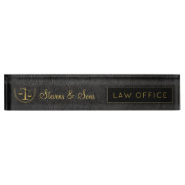 Schwarzes Leder und Gold | Büro für Logos und Name Namensplakette