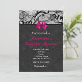 Schwarzes Leder und Lace Lingerie Dusche Einladung (Stehend Vorderseite)