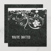 Schwarzes Leder und weiße Spitzen Einladung (Vorne/Hinten)