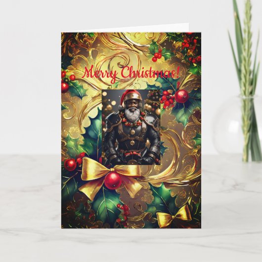 Schwarzes Leder Weihnachten, 5 Zoll x 7 Zoll Faltk Karte (Vorderseite)