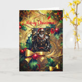 Schwarzes Leder Weihnachten, 5 Zoll x 7 Zoll Faltk Karte (Gelbe Blume)