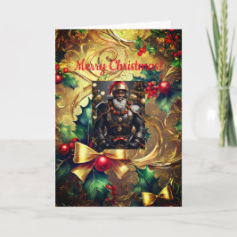 Schwarzes Leder Weihnachten, 5 Zoll x 7 Zoll Faltk Karte