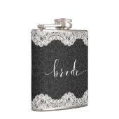 Schwarzes Leder, weiße Spitzen und Bridetypografie Flachmann (Rechts)