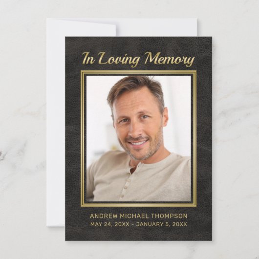 Schwarzes Leder zur Erinnerung mit Gold-Foto-Beile Dankeskarte (Vorderseite)