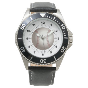 Schwarzes Lederband aus Baseball Armbanduhr