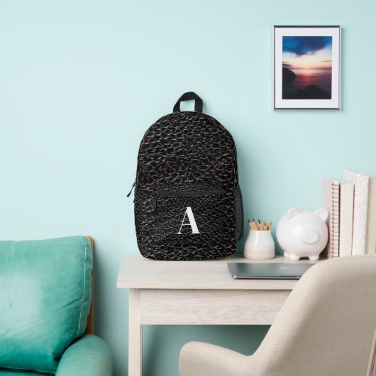 Schwarzes Lederlook monogramm Bedruckter Rucksack (InSitu)