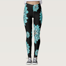 Schwarzes Legging mit grafischem aquamarinem