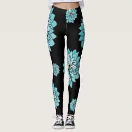 Schwarzes Legging mit grafischem aquamarinem Leggings
