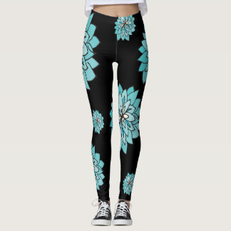Schwarzes Legging mit grafischem aquamarinem Leggings