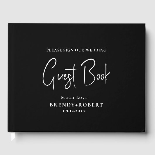 Schwarzes Leinen Einfaches Skript Willkommen Danke Gästebuch (Vorderseite)
