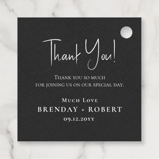 Schwarzes Leinen Einfaches Skript Willkommen Danke Geschenkanhänger (Rückseite)