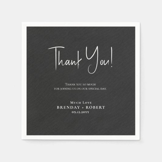 Schwarzes Leinen Einfaches Skript Willkommen Danke Serviette (Vorderseite)