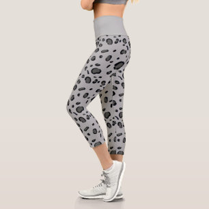 Schwarzes Leopard-Muster auf Grau Capri Leggings