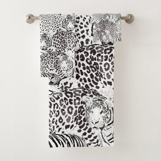Schwarzes Leopard-Tiger-Muster Badhandtuch Set (Insitu)