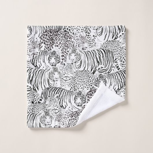 Schwarzes Leopard-Tiger-Muster Badhandtuch Set (Waschlappen)