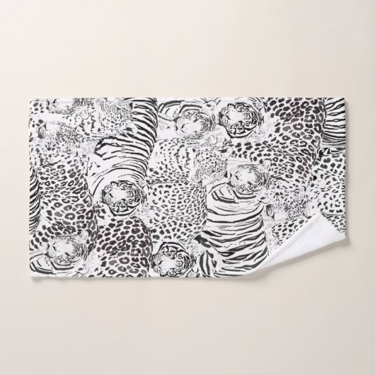 Schwarzes Leopard-Tiger-Muster Badhandtuch Set (Handtuch)