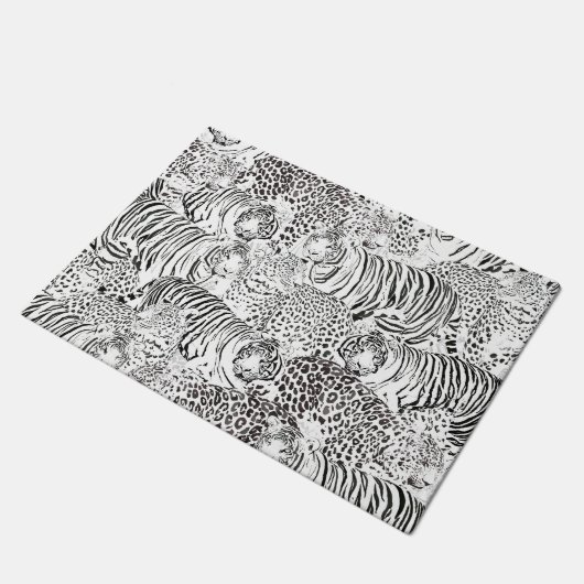 Schwarzes Leopard-Tiger-Muster Fußmatte (Schrägansicht)