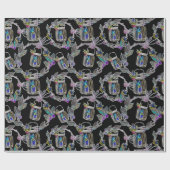 Schwarzes Licht Neon Weihnachtslattern Muster Geschenkpapier (Flach)