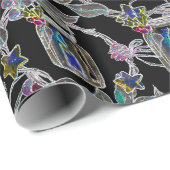 Schwarzes Licht Neon Weihnachtslattern Muster Geschenkpapier (Rolleneckpunkt)