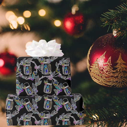 Schwarzes Licht Neon Weihnachtslattern Muster Geschenkpapier