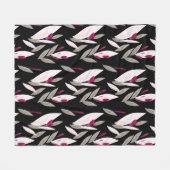 Schwarzes lila abstraktes rotes Retro-Blumenmuster Fleecedecke (Vorderseite (Horizontal))