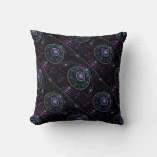 Schwarzes Lila Aquamarin Glow Magic Sphere Pattern Kissen