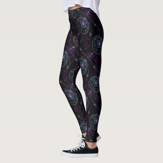 Schwarzes Lila Aquamarin Glow Magic Sphere Pattern Leggings (Links)