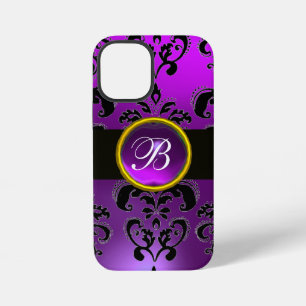SCHWARZES LILA DAMAST-MONOGRAMM, Gemstome iPhone 12 Mini Hülle