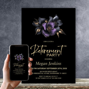 Schwarzes Lila Graues Party für die Blumenbewohnun Einladung