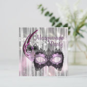 Schwarzes Lila Masquerade-Party Einladung (Stehend Vorderseite)