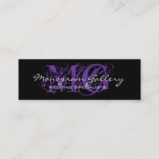 Schwarzes lila Monogramm kundengerecht Mini Visitenkarte (Vorderseite)