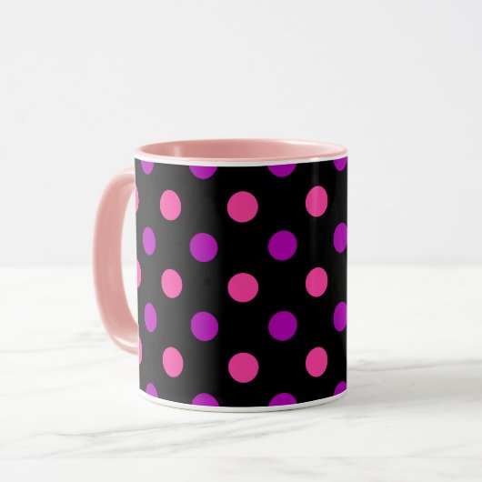 Schwarzes Lila Rosa Punkte Muster Tasse (Vorderseite Links)