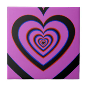 Schwarzes Lila Trippy Hypnotisches Herz Liebesmust Fliese