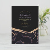 Schwarzes Lila und goldfarbenes Marmor Moderne Hoc Einladung (Stehend Vorderseite)