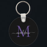 Schwarzes Lila Violet Monogramm Name Elegantes Skr Schlüsselanhänger<br><div class="desc">Einfache Schwarz Lila Violet Monogram Eleganter Moderner Schlüsselanhänger für Skripte</div>