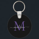Schwarzes Lila Violet Monogramm Name Elegantes Skr Schlüsselanhänger<br><div class="desc">Einfache Schwarz Lila Violet Monogram Eleganter Moderner Schlüsselanhänger für Skripte</div>