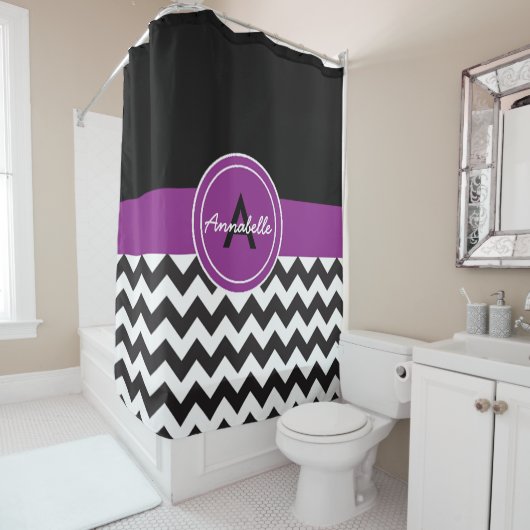 Schwarzes lila Zickzack Duschvorhang (Beispiel)